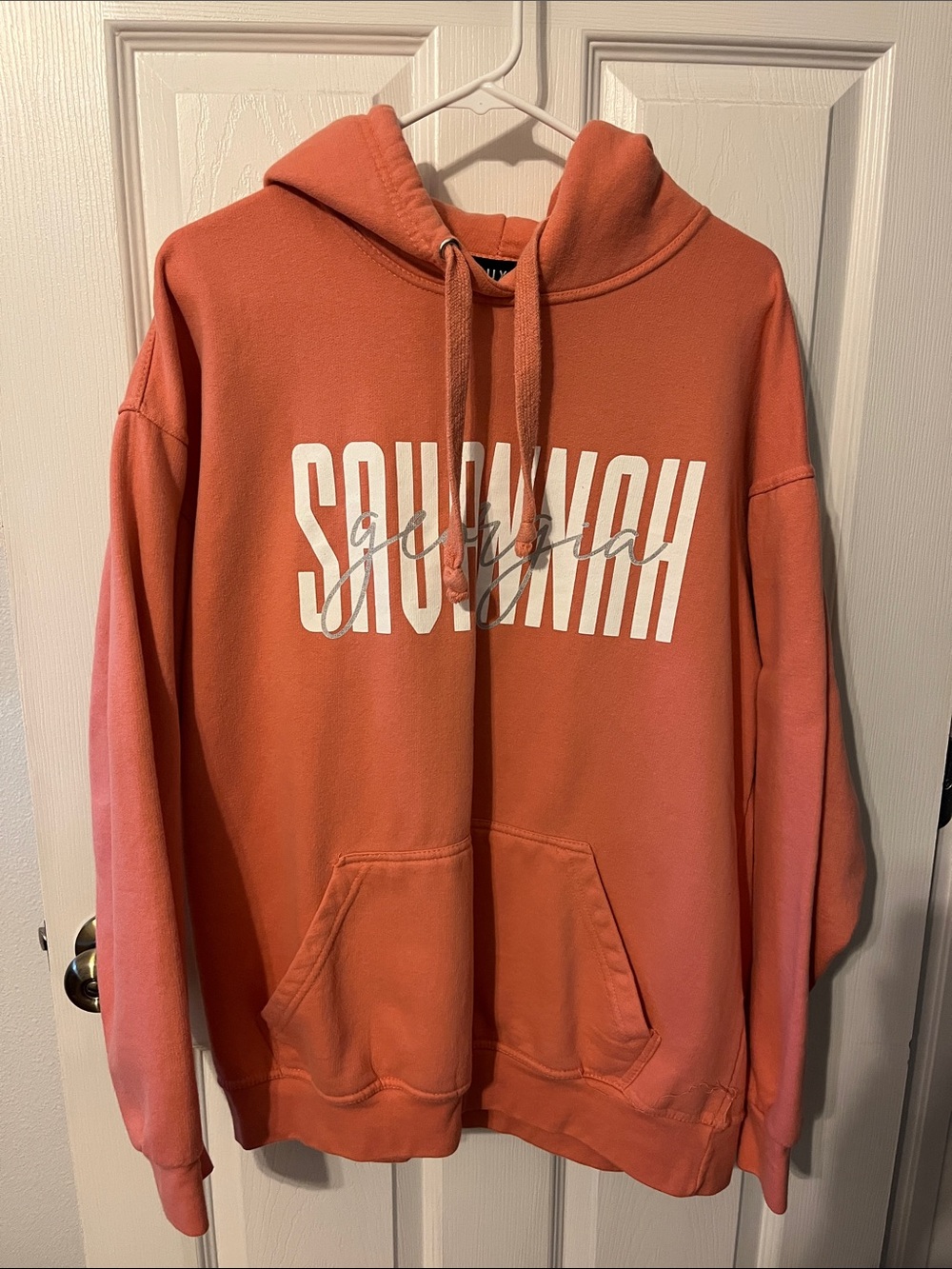 Savannah Script Pullover Hoodie - Coral Orange